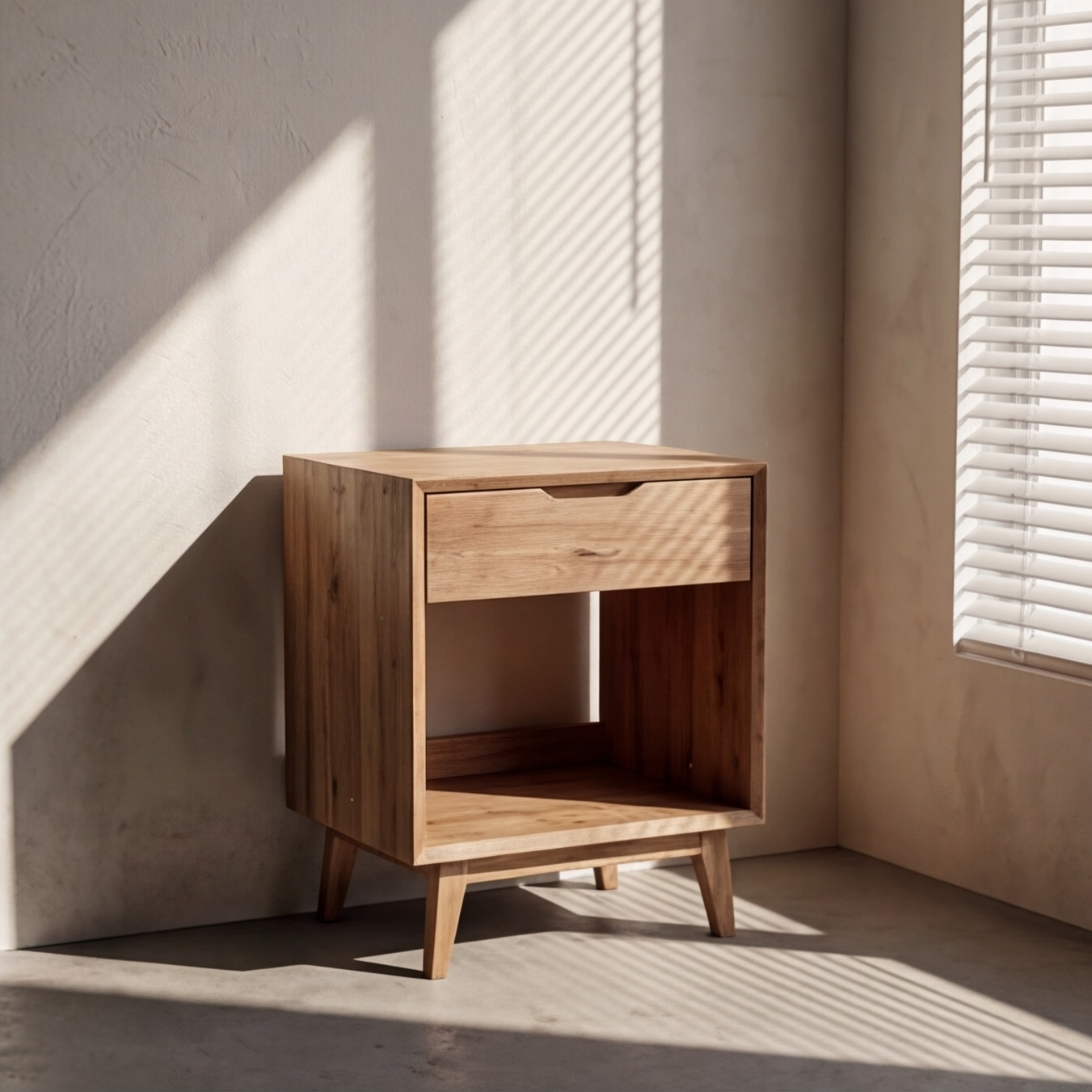 Textured ceramic bowl on a wooden surface in a warm kitchen setting with natural light streaming through a window
